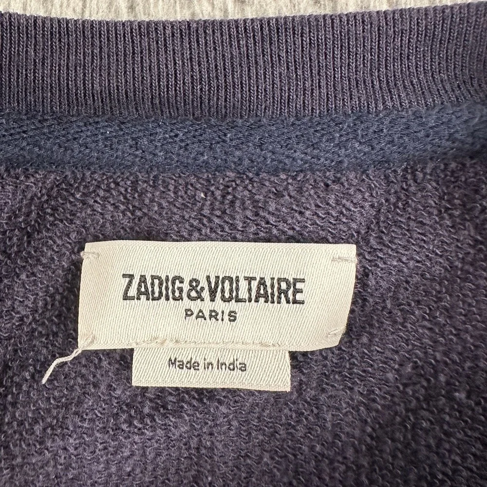 Zadig & Voltaire Skull Studded Sweatshirt Womens S Navy Crewneck Pullover Cotton - Picture 3 of 8